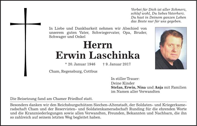 Traueranzeige Erwin Laschinka