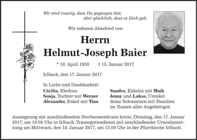 Traueranzeige Helmut-Joseph Baier