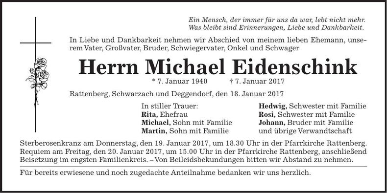 Traueranzeige Michael Eidenschink