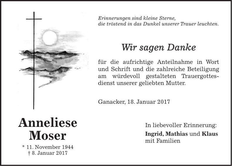 Traueranzeige Anneliese Moser