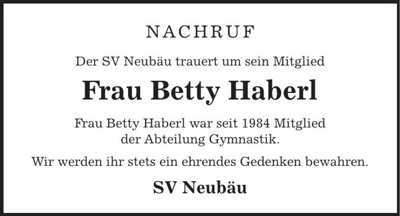 Traueranzeige Betty Haberl