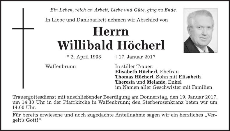 Traueranzeige Willibald Höcherl