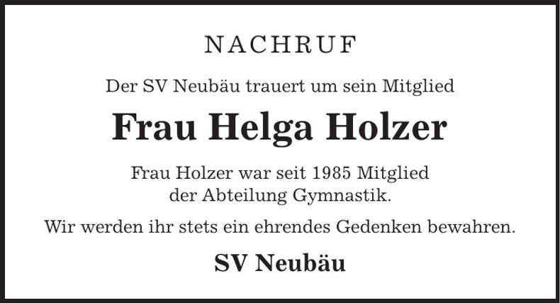Traueranzeige Helga Holzer