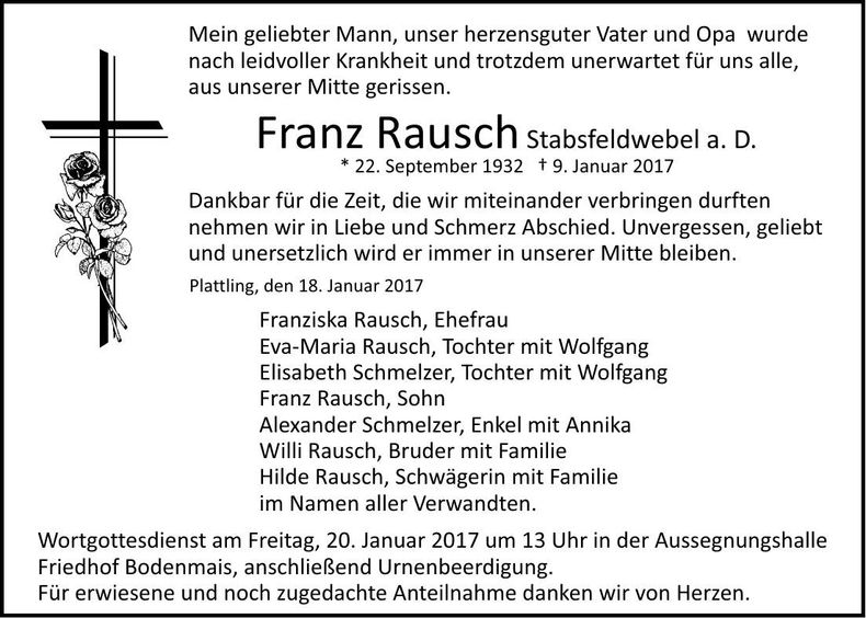 Traueranzeige Franz Rausch