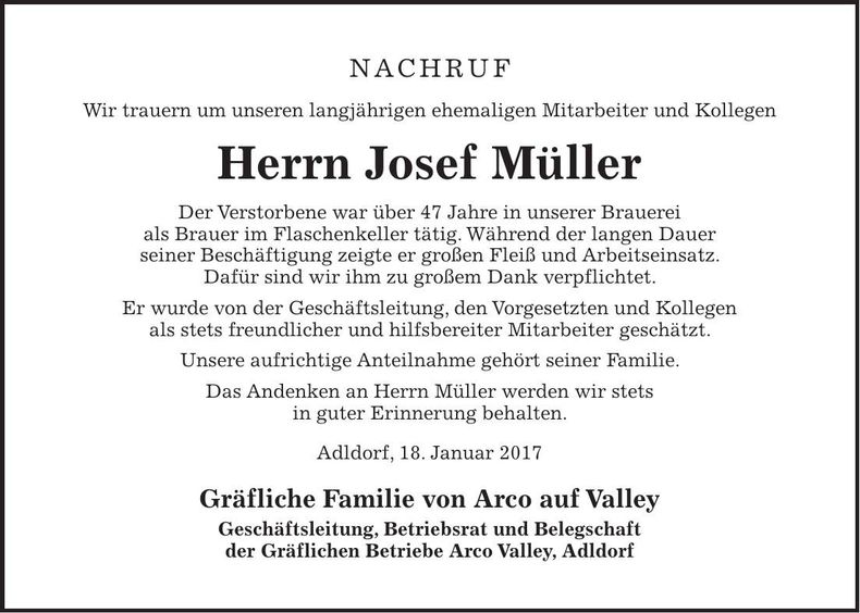 Traueranzeige Josef Müller