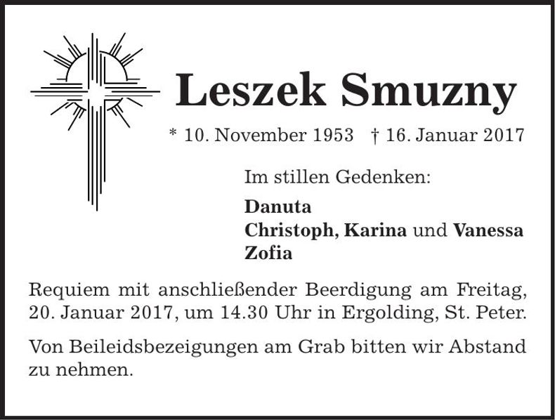 Traueranzeige Leszek Smuzny