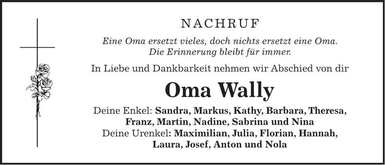 Traueranzeige Walburga Limbrunner