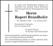 Traueranzeige Rupert Brandhofer