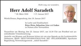 Traueranzeige Adolf Saradeth