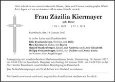 Traueranzeige Zäzilia Kiermayer