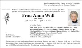 Traueranzeige Anna Widl