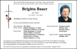 Traueranzeige Brigitta Bauer