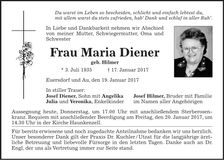 Traueranzeige Maria Diener