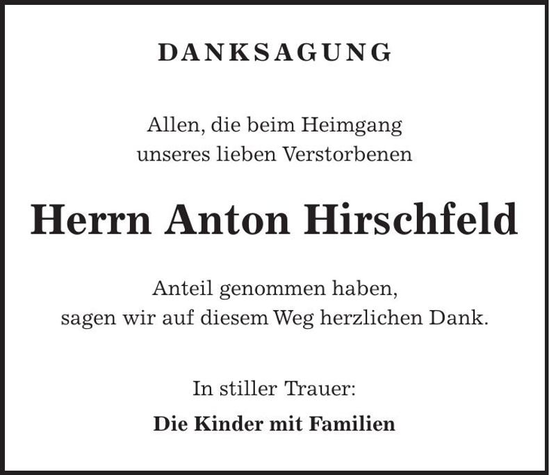 Traueranzeige Anton Hirschfeld