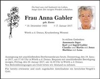 Traueranzeige Anna Gabler