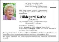 Traueranzeige Hildegard Kothe