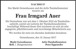 Traueranzeige Irmgard Auer