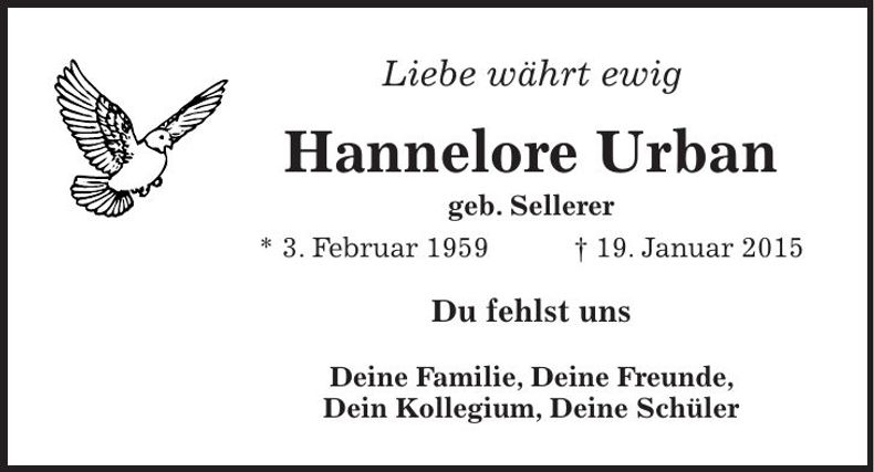 Traueranzeige Hannelore Urban