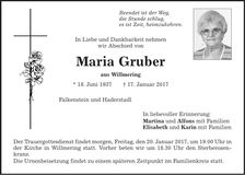 Traueranzeige Maria Gruber