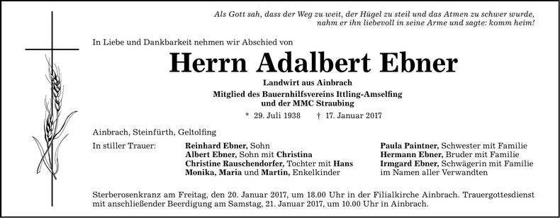 Traueranzeige Adalbert Ebner