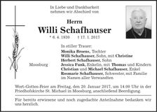 Traueranzeige Willi Schafhauser