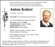 Traueranzeige Anton Kulzer