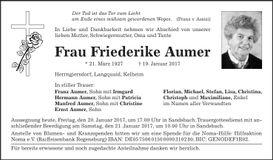 Traueranzeige Friederike Aumer