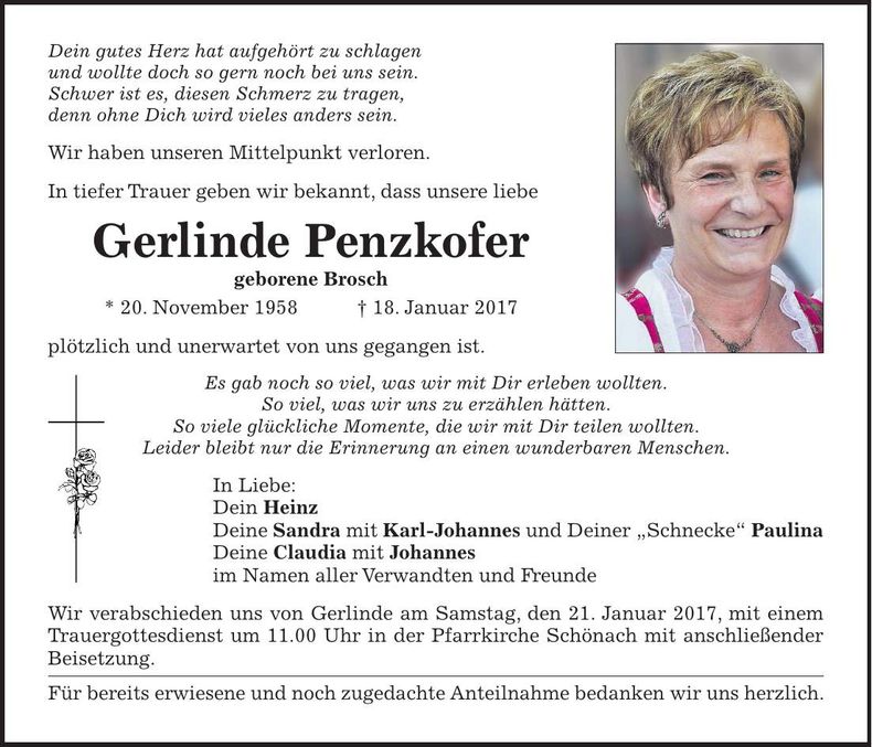 Traueranzeige Gerlinde Penzkofer