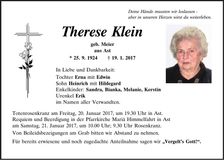Traueranzeige Therese Klein