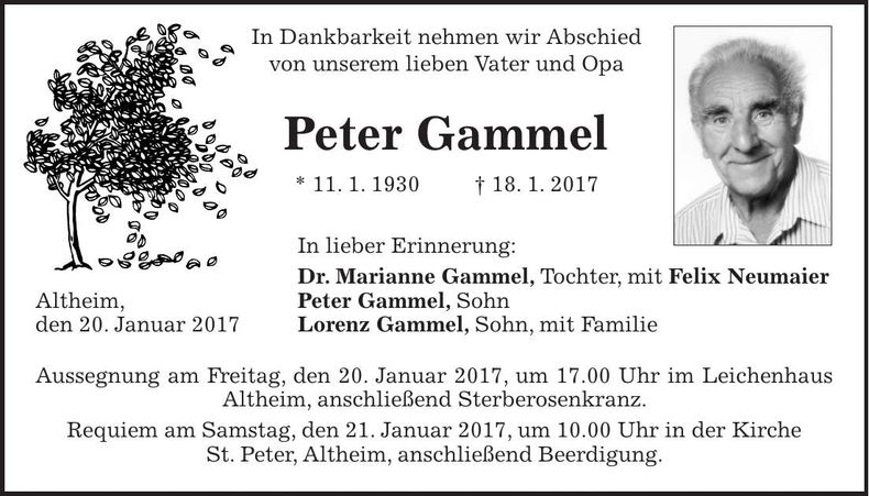 Traueranzeige Peter Gammel