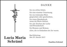 Traueranzeige Lucia Maria Schräml