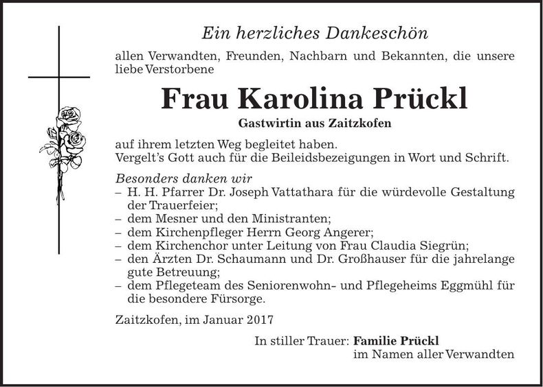 Traueranzeige Karolina Prückl
