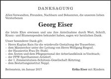 Traueranzeige Georg Eiser