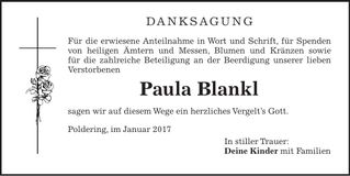 Traueranzeige Paula Blankl