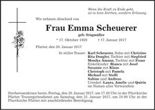 Traueranzeige Emma Scheuerer