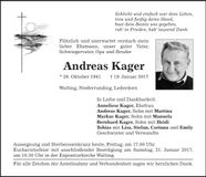 Traueranzeige Andreas Kager