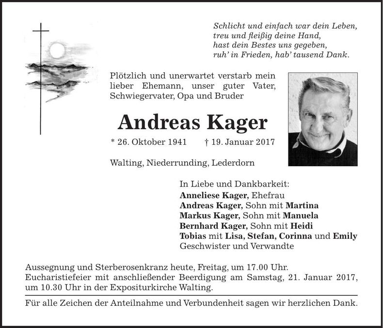 Traueranzeige Andreas Kager
