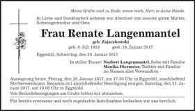 Traueranzeige Renate Langenmantel