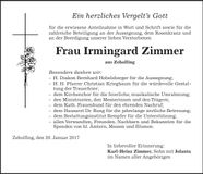Traueranzeige Irmingard Zimmer