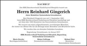 Traueranzeige Reinhard Gingerich