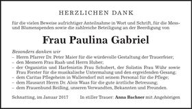 Traueranzeige Paulina Gabriel