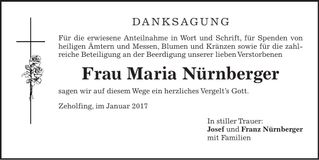 Traueranzeige Maria Nürnberger