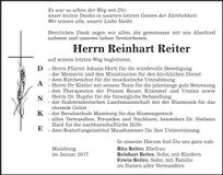 Traueranzeige Reinhart Reiter