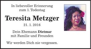 Traueranzeige Teresita Metzger