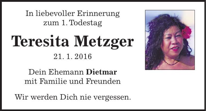 Traueranzeige Teresita Metzger