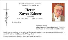 Traueranzeige Xaver Ederer