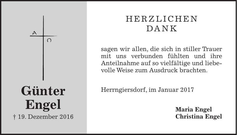 Traueranzeige Günter Engel