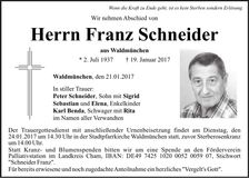 Traueranzeige Franz Schneider