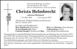 Traueranzeige Christa Helmbrecht