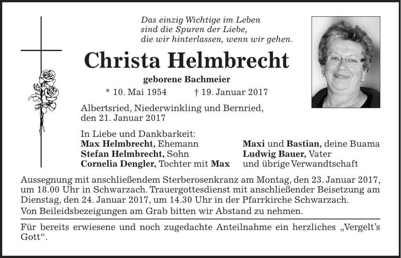 Traueranzeige Christa Helmbrecht